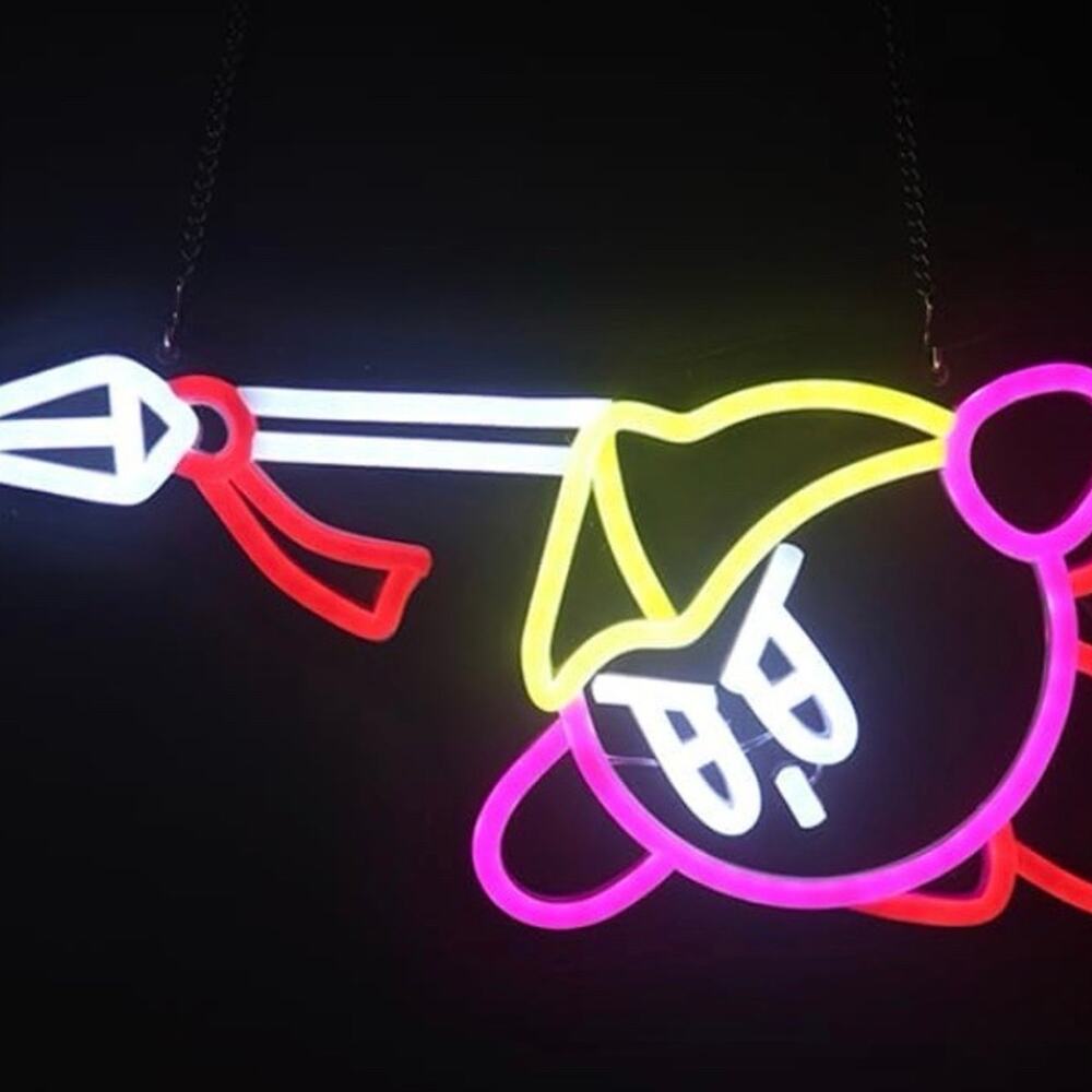 Kirby Throwing Spear Neon Sign Night Light Room Wall Decor